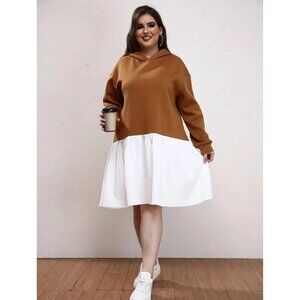 4XL (20) Casual Sweatshirt Dress, Women's Two Tone Long Sleeve Sweatshirt Dress